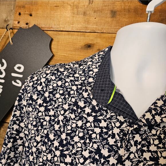 Tom Baine men's slim fit blue & white floral print button up shirt size L - Picture 3 of 13
